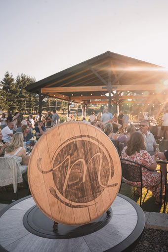 Engraved Moore Family Vineyards wooden wine barrel logo